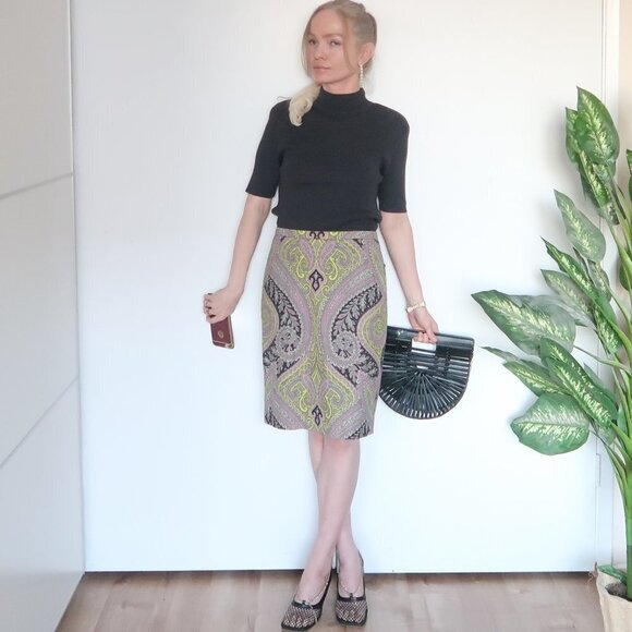 Crew High Waist Pencil Skirt In Neon Green, Pink, Black Grey